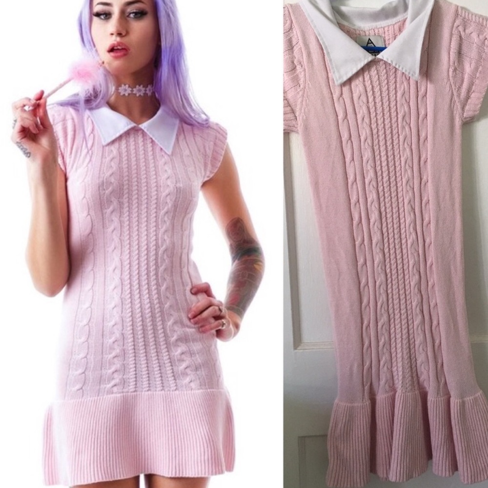 UNIF Pink Cable Knit Mini Dress - Picture 1 of 3